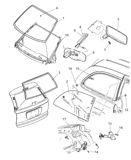 2001 Dodge Caravan WEATHERSTRIP-Rear Aperture Panel Glass Diagram for 4717977AA