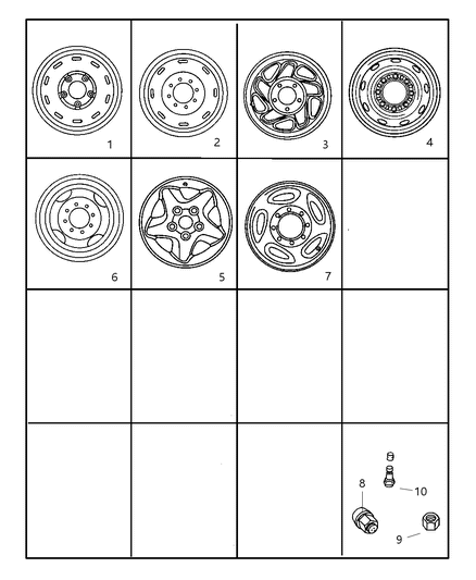 1999 Dodge Ram 2500 Quad & Club Cab Wheels & Hardware Diagram