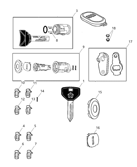 2007 Dodge Ram 2500 Lock Cylinders & Components Diagram