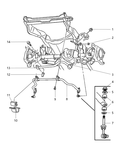 2001 Dodge Ram 2500 Quad & Club Cab Front Stabilizer Bar & Track Bar Diagram