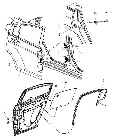 2007 Chrysler Sebring Glass-Door Glass Run With Glass Diagram for 5074573AB