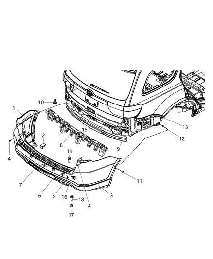 2012 Dodge Durango Rear Bumper Cover Lower Diagram for 68092109AA