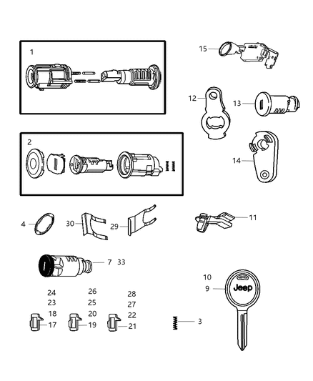 2006 Jeep Wrangler Lock Cylinders & Keys Diagram