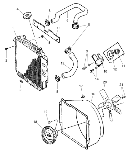 1997 Jeep Wrangler Radiator & Related Parts Diagram