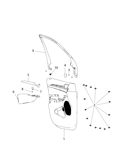 2013 Jeep Grand Cherokee Front Door Trim Armrest With Pull Cup Diagram for 1SX191X9AA