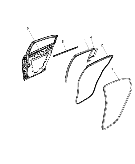 2014 Dodge Avenger Weatherstrips - Rear Door Diagram