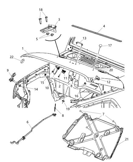 2012 Jeep Wrangler Hood Panel Diagram for 68002350AB