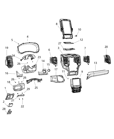 2020 Ram 3500 Instrument Panel - Trim Diagram