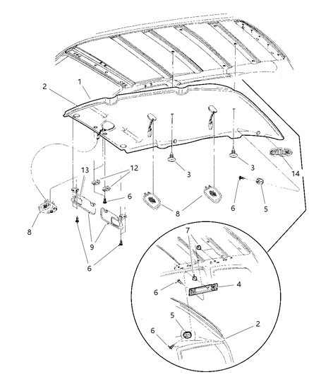 1997 Dodge Caravan Panel Headliner Diagram for GJ42SC1