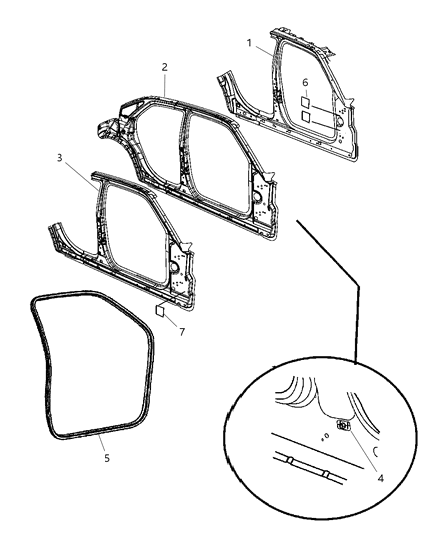 2007 Dodge Charger Panel-Body Side Aperture Front Diagram for 5174350AE