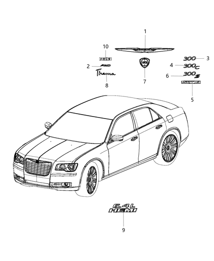 2014 Chrysler 300 Nameplates - Emblem & Medallions Diagram