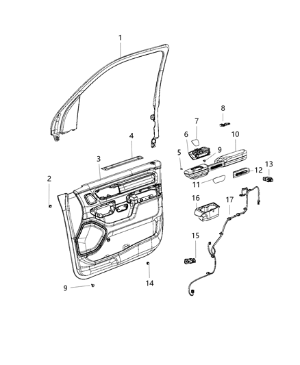 2021 Ram 1500 Panel-Front Door Trim Diagram for 6SL70TX7AA