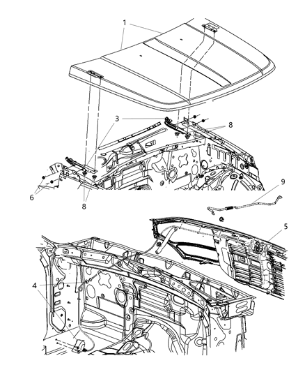 2011 Dodge Nitro Hood & Related Parts Diagram