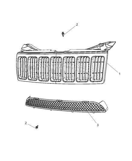 2009 Jeep Grand Cherokee Grille-Radiator Diagram for 1DF491RHAB