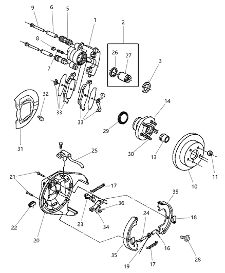 1999 Dodge Neon Brakes, Rear Disc Diagram