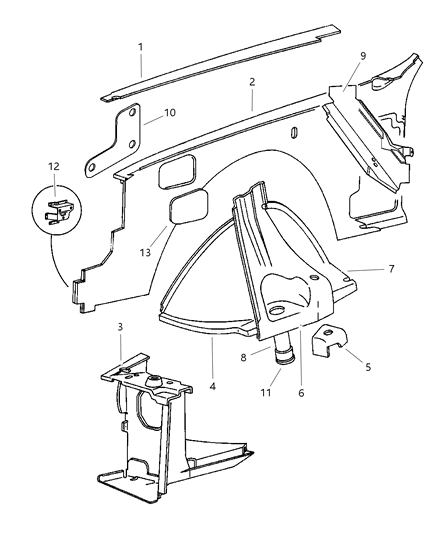 1998 Jeep Grand Cherokee Panels - Front End Inner & Wheelhouse Diagram