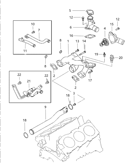 1997 Chrysler Sebring Coupe Thermostat & Related Parts Diagram 1