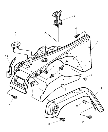 2002 Jeep Wrangler Fender And Flare, Front Diagram