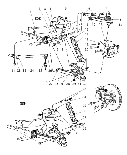 2001 Dodge Viper Suspension - Front Diagram