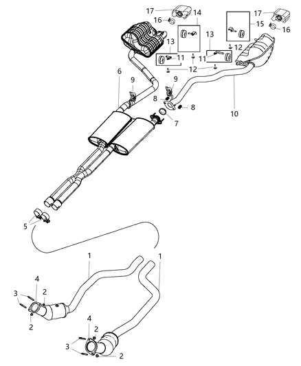 2016 Dodge Challenger Front Catalytic Converter And Pipe Diagram for 68276700AA