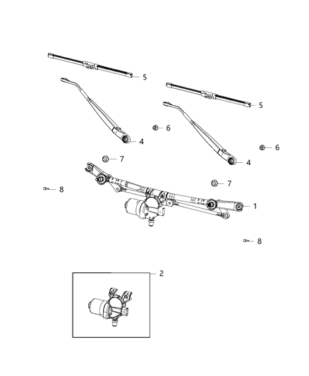 2020 Jeep Wrangler Wiper System, Front Diagram