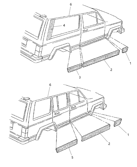 1997 Jeep Cherokee Moldings Body Side Diagram