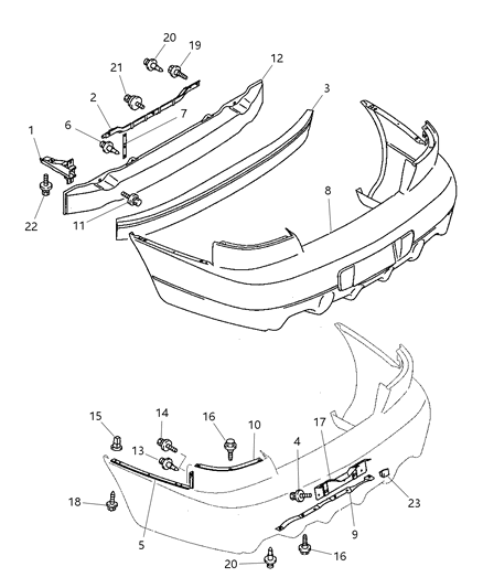 1998 Dodge Avenger Plate Rear Bumper Diagram for MB934100