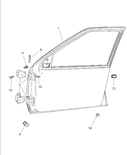 1998 Jeep Grand Cherokee Door, Front Shell & Hinges Diagram