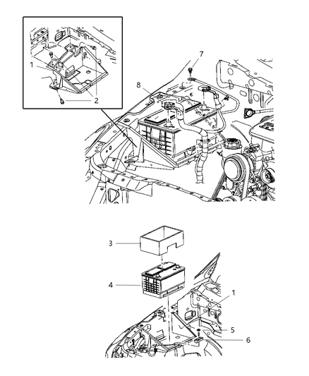 2007 Dodge Durango Battery Tray & Cables Diagram