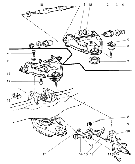 2000 Dodge Ram Van Upper Control Arms & Knuckles - Front Diagram