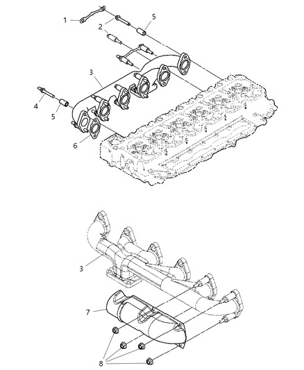 2007 Dodge Ram 3500 Pickup Exhaust Manifold , Exhaust Manifold Heat Shield And Mounting Diagram 1