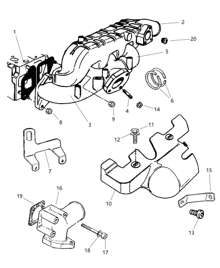 2001 Jeep Cherokee Manifolds - Intake & Exhaust Diagram 1