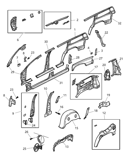 1998 Dodge Durango Aperture Panel Bodyside Diagram