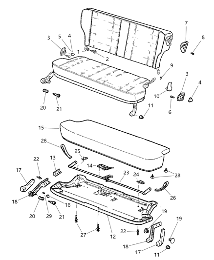 1998 Jeep Cherokee Rear Seats Frame & Pad Diagram