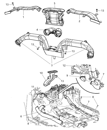 2006 Chrysler PT Cruiser Air Distribution Ducts Diagram