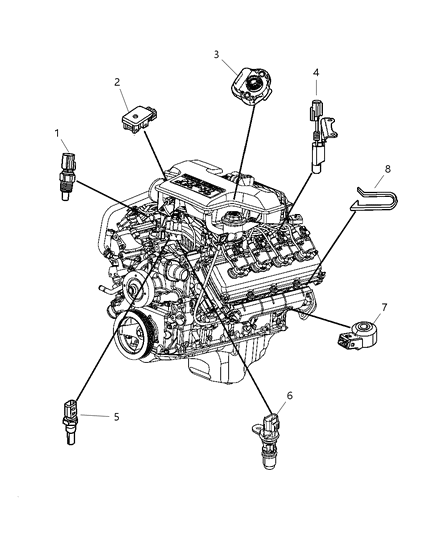 2005 Dodge Durango Sensors - Engine Diagram 3