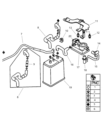 2001 Chrysler Sebring Vacuum Canister & Leak Detection Pump Diagram
