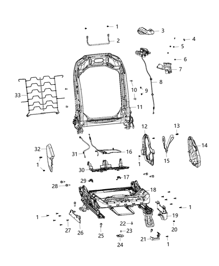 2018 Jeep Wrangler Adjusters, Recliners, Shields And Risers - Passenger Seat Diagram 2