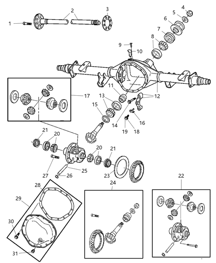 2007 Dodge Ram 2500 Axle Housing, Rear, With Differential Parts And Axle Shaft Diagram 1