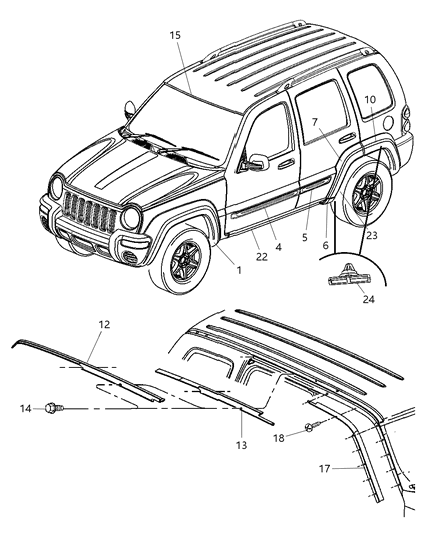 2002 Jeep Liberty Moldings, Body Side Diagram