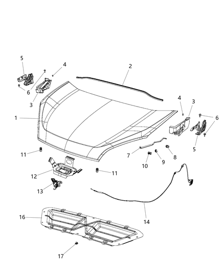 2017 Ram ProMaster City Hood Hinge Diagram for 68317228AA