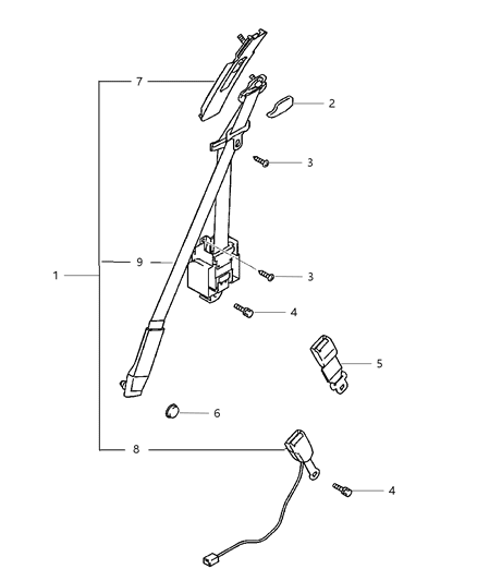 2000 Dodge Avenger Front Seat Belt Diagram for MR711974