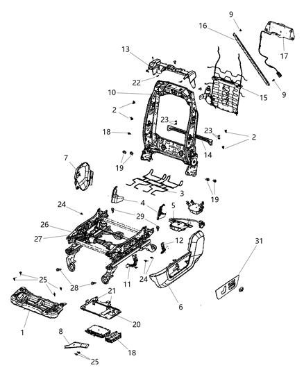 2012 Ram 3500 Adjusters, Recliners & Shields - Driver Seat Diagram