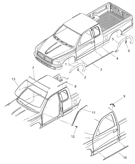 1997 Dodge Dakota Mouldings Diagram