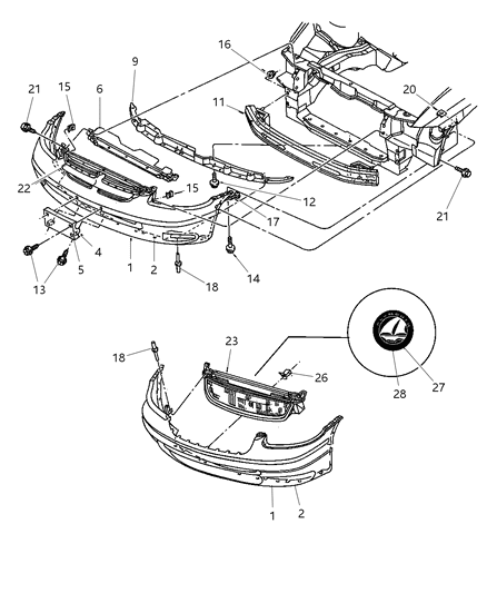 1998 Chrysler Town & Country Fascia, Front Diagram