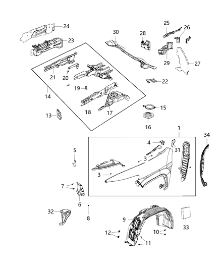 2017 Jeep Cherokee Fender-Front Diagram for 68103309AD
