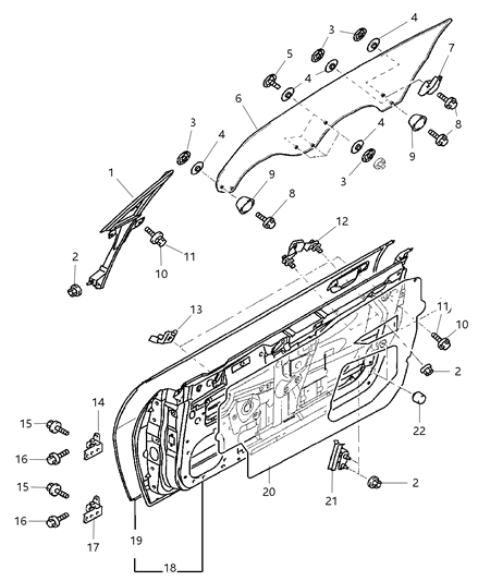 2002 Chrysler Sebring Coupe Front Doors Panel & Glass Diagram