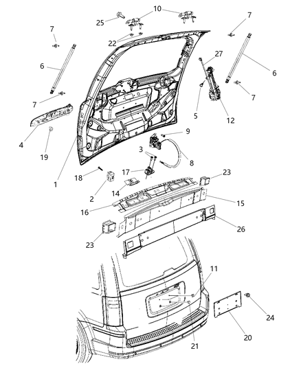 2008 Chrysler Town & Country Hinge Liftgate Diagram for 5020858AA