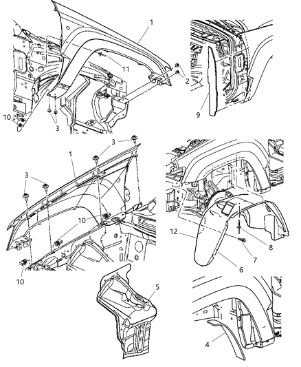 2008 Jeep Grand Cherokee Liner-Fender Side Diagram for 55079097AA