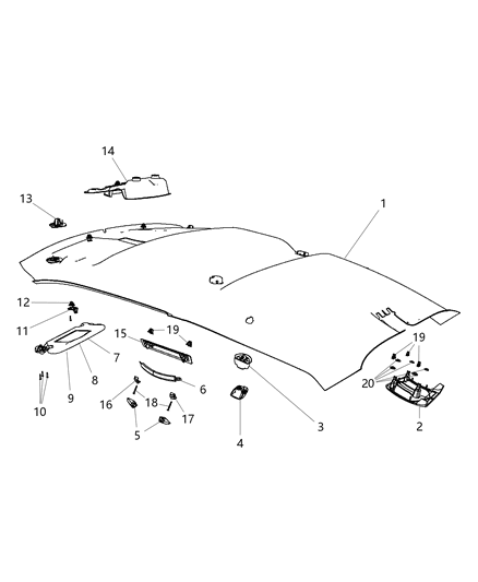 2014 Dodge Challenger Headliner Diagram for 1UV10XDVAA